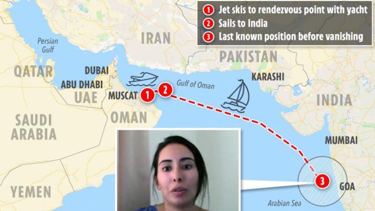 Latifa’s route during her 2018 escape bid before she was ‘recaptured’.