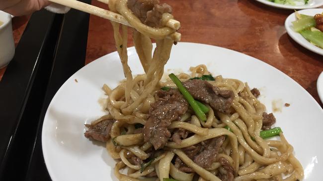 Grape Garden Beijing Cuisine: Hand-pulled noodles with braised beef.