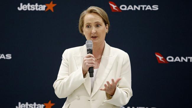 Qantas chief executive Vanessa Hudson announced the airline’s results for the year ending June 30. Picture: NewsWire / John Appleyard