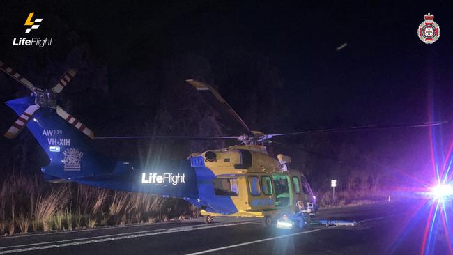 A car with six people swerved to avoid hitting a kangaroo. One teen has been flown to hospital after suffering significant injuries.