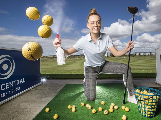 Golf driving range Golf Central is open, their practice bays are 2.5m apart so comply with social distancing.Olivia Fox at Golf Central who remain open for business with plenty of space to practice social distancing and your golf at the same time.Picture: NIGEL HALLETT