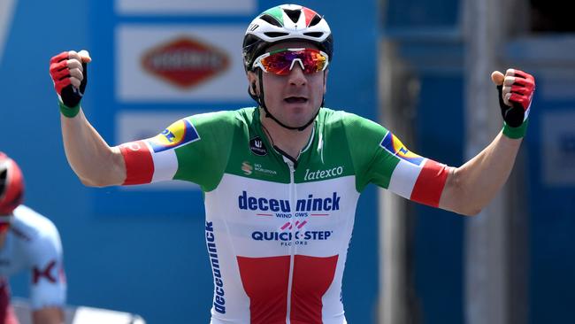 Deceuninck Quick-Step rider Elia Viviani crosses the finish line to win the men's event. Picture: AFP