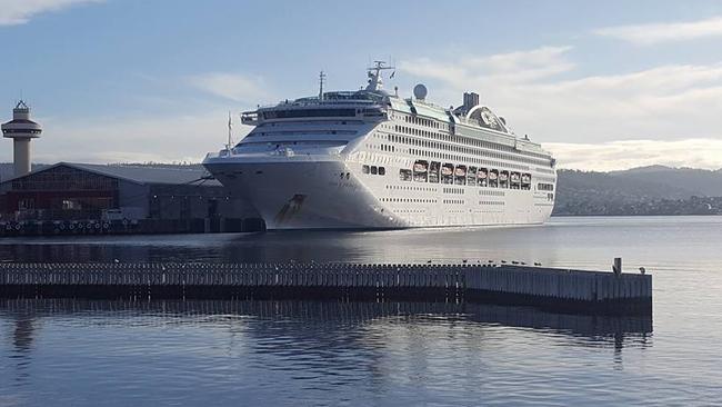 The Dawn Princess docked at Macquarie Wharf in Hobart early today. Picture: LIBBY SUTHERLAND