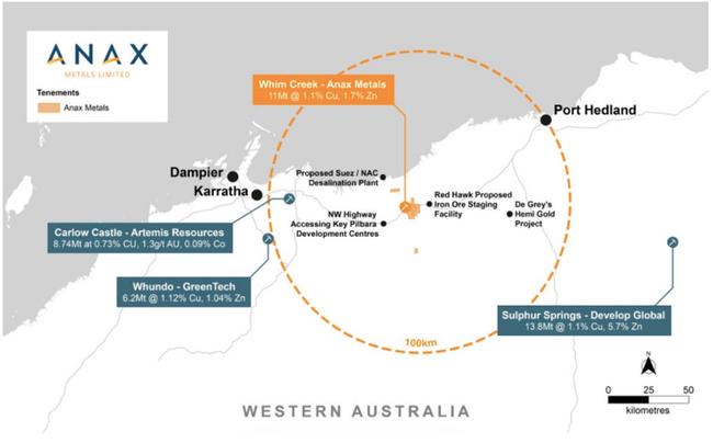 Pic: Location of the Whim Creek and Carlow Castle projects. Source: ANX.