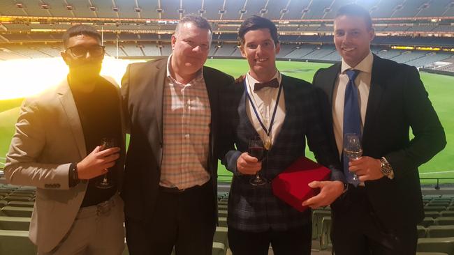 Plenty Valley representatives (from left) Nishal Perera, president Darren Callahan, Holten Medal winner Callum Nankervis and Rory Collins. Picture: Ben Higgins