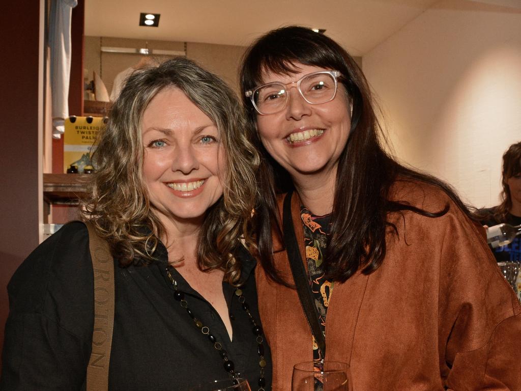 Christine Sharp and Elizabeth Hermanoczki at the 2021 Bleach Festival program launch at Burleigh Brewing. Picture: Regina King.