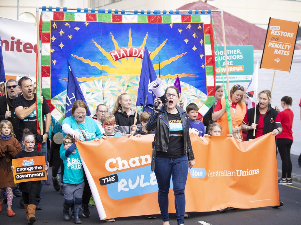 Annual May Day march by Unions in Hobart. Picture: RICHARD JUPE