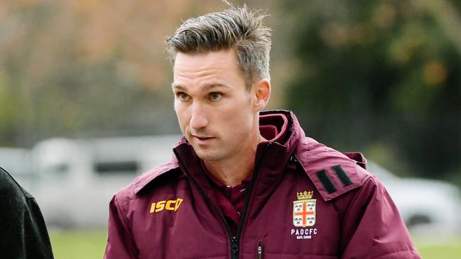 Prince Alfred Coach Brett Backwell is seen walking during the Prince Alfred versus St PeterÕs Old Collegians match on PACÕs front oval in Adelaide, Saturday, June 29, 2019. (AAP Image/ Morgan Sette)