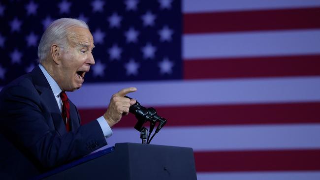 President Joe Biden address a campaign rally.