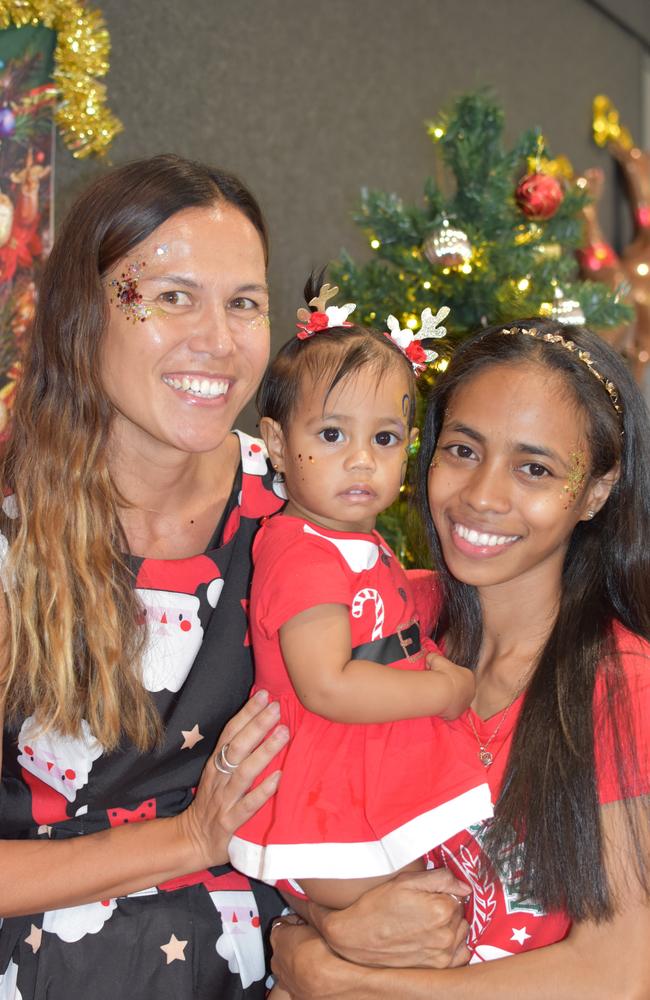 Pandanus Program case manager Eva Bliss with participant Elcia Pereira Boavida and her daughter Faith Pereira. Picture: Supplied