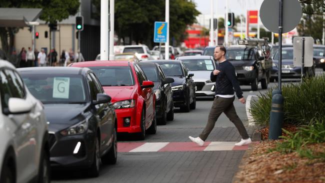 A queue of traffic leading up to the police checkpoint at Coolangatta. Picture: Nigel Hallett