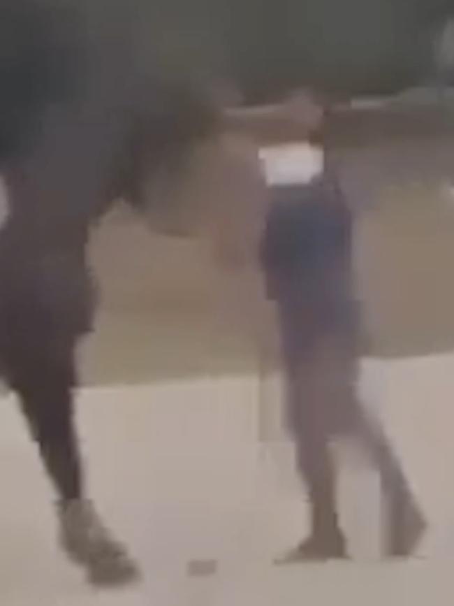 A still grab from a video unearthed in May appearing to show Anthony Thomas striking a horse.