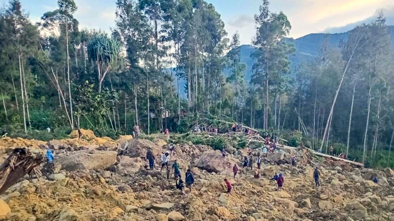 The landslide has destroyed homes as well as food gardens and water supplies. Picture: AFP