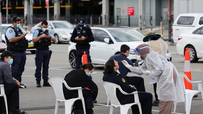 Impromptu Covid testing facility at Sydney International Airport. Picture: NCA NewsWire / Gaye Gerard