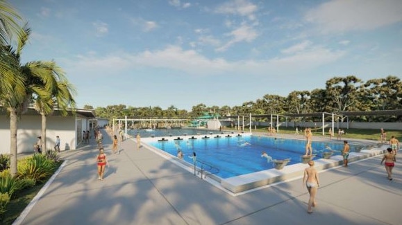 Renders and concept designs submitted by Gladstone Regional Council as part of their strategic project to be the developer of the Boyne Tannum Aquatic Recreation Centre at their preferred site. Picture: GRC (supplied)