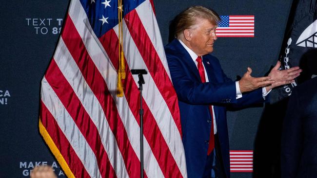 Former US President and 2024 presidential hopeful Donald Trump arrives to speak during a campaign rally at Windham High School. Picture: AFP