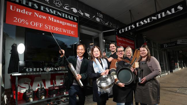 New Chef's Essentials owners Steven and Jenny He with team members Josh Reale, Karryn White, Carol Armour and Jess Smith. Picture: Alan Barber