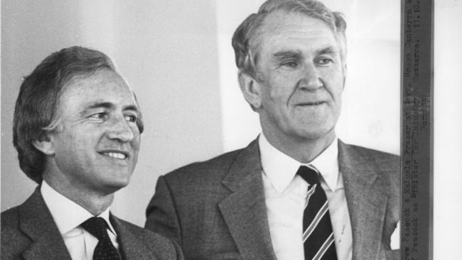 With Prime Minister Malcolm Fraser in 1982. Picture: Alan Porritt