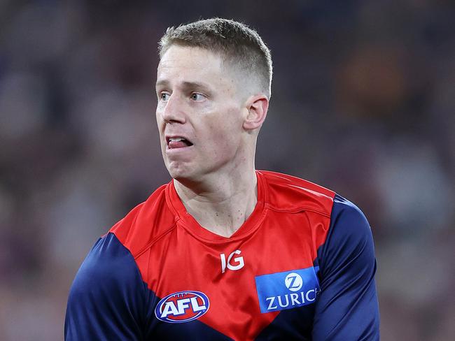 MELBOURNE, JULY 14, 2023: 2023 TOYOTA AFL PREMIERSHIP - Round 18. Melbourne Demons v Brisbane Lions at the MCG. Lachie Hunter of the Demons in action. Picture: Mark Stewart