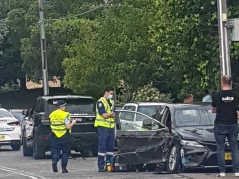 Mr Albanese still has difficulty sitting in a car for long distances. His smashed-up Corolla is seen above after the accident.