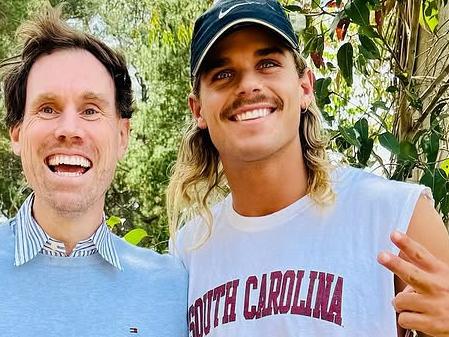 Buyers advocate John O'Brien and Geelong Cats footballer Bailey Smith pictured on the Surf Coast property. Picture: Instagram