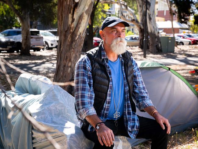 Clive Perkins, 61, who has been living in the parklands in Adelaide. Picture: Morgan Sette