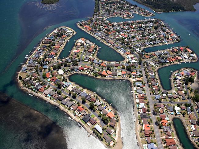 Low lying suburb St Huberts Island is vulnerable to rising sea levels. Picture: Gregg Porteous