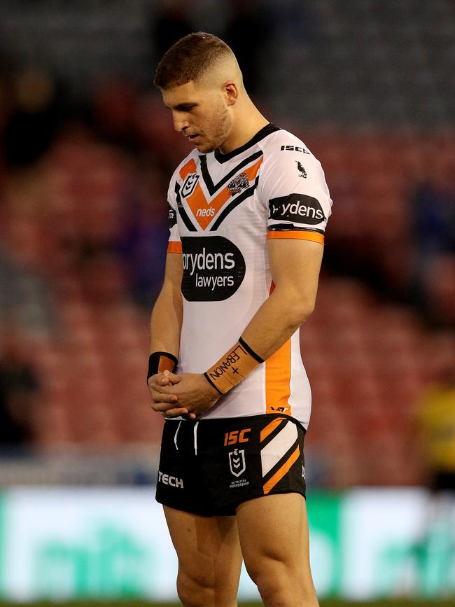 Adam Doueihi observes a minute’s silence. Picture: Shane Myers/NRL Photos