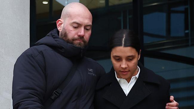 KINGSTON UPON THAMES, ENGLAND – FEBRUARY 11: Australian footballer Sam Kerr leaves Kingston Crown Court after being found not guilty of causing racially aggravated harassment on February 11, 2025 in Kingston upon Thames, England. The Matildas star, who also plays professionally for Chelsea in the Women's Super League, was facing charges of "racially aggravated harassment" of a police officer related to an incident in Twickenham on January 30, 2023. (Photo by Peter Nicholls/Getty Images)