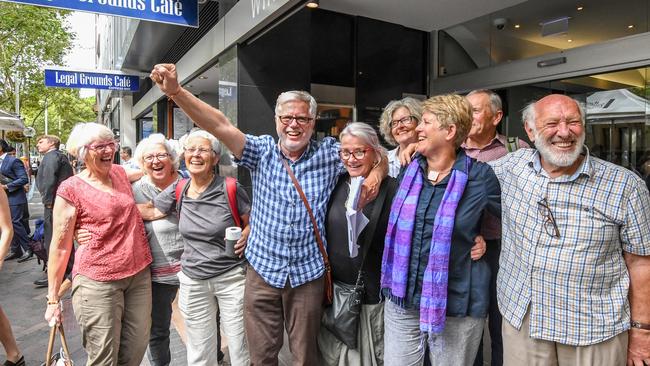 Gloucester residents react after a landmark court decision to reject a proposed NSW coal mine. Picture: Peter Rae