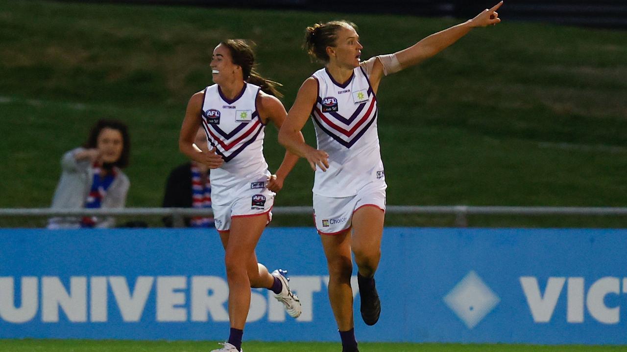 Ebony Antonio seals victory for the Dockers. Picture: Getty Images