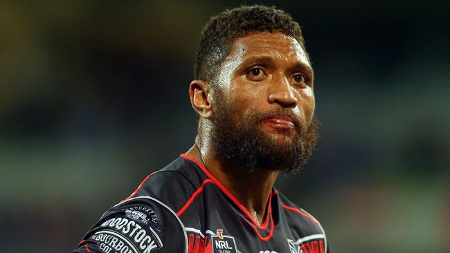 MELBOURNE, AUSTRALIA - APRIL 25: Manu Vatuvei of the Warriors looks dejected following the round eight NRL match between the Melbourne Storm and the New Zealand Warriors at AAMI Park on April 25, 2016 in Melbourne, Australia. (Photo by Graham Denholm/Getty Images)