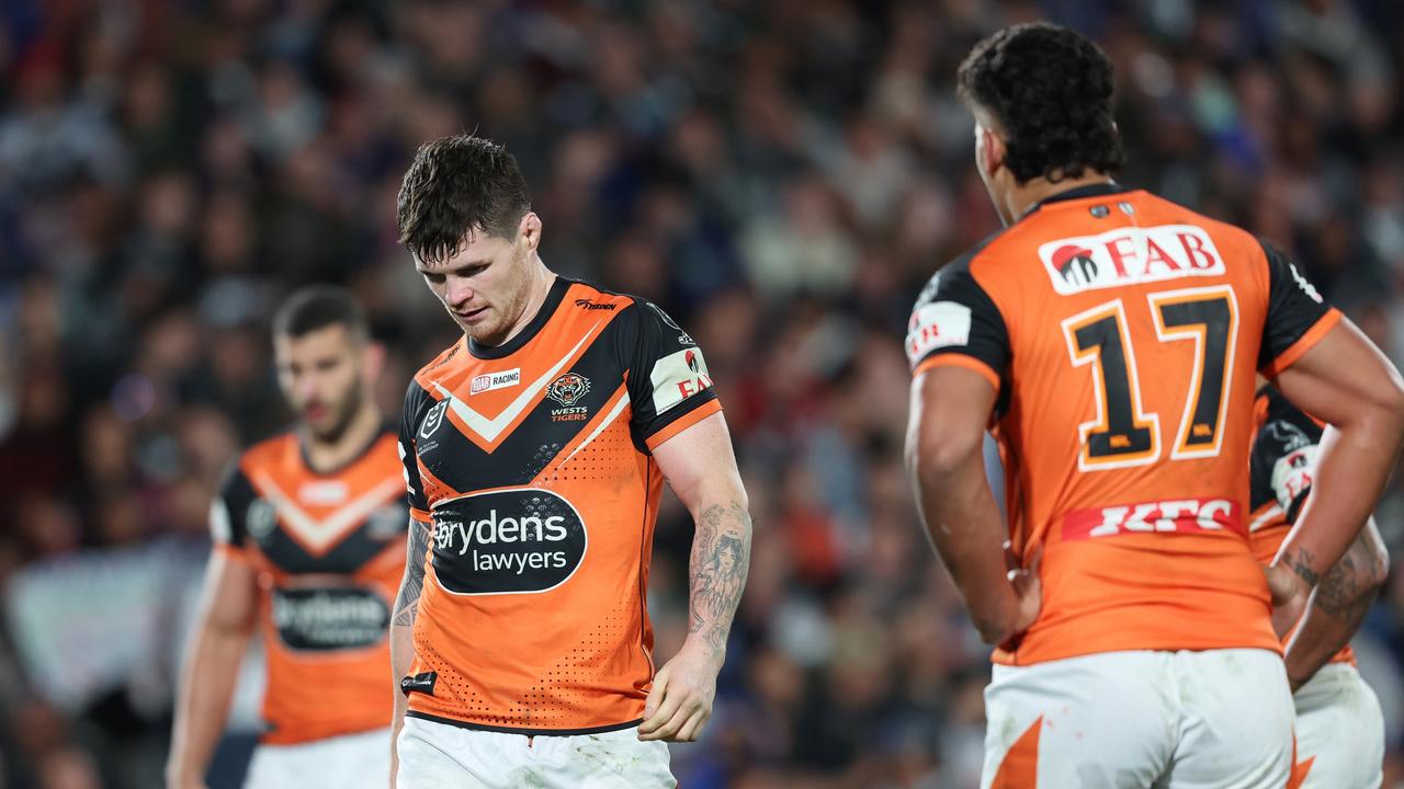 John Bateman during the Tigers’ loss to the Warriors. Picture: Michael Bradley/Getty Images