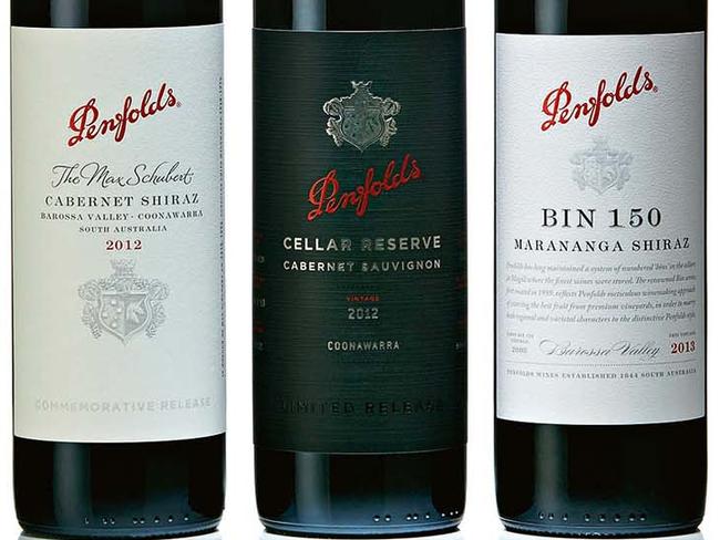 TWAM-20160716 EMBARGO FOR TWAM 16 July 2016 NO REUSE WITHOUT PERMISSION 2012 Penfolds the Max Schubert Commemorative release Cabernet Shiraz, 2012 Penfolds cellar reserve Coonawarra Cabernet sauvignon, 2013 Penfolds Bin 150 Marananga Shiraz pic : Guy Bailey