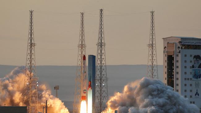 A Simorgh (Phoenix) satellite rocket lifting off during its launch at an undisclosed location in Iran. Picture: AFP.