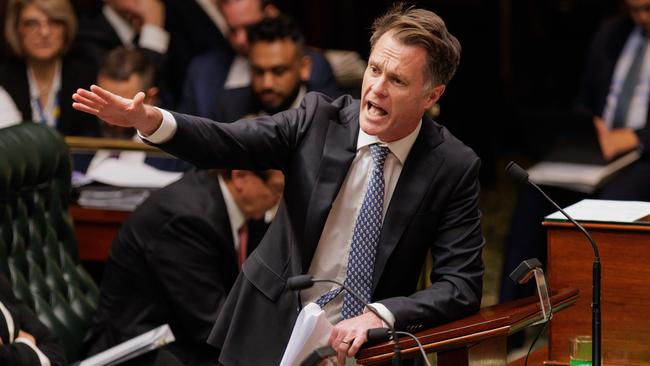 Premier Chris Minns defends his government’s new hate-speech and protest laws in NSW parliament on Tuesday. Picture: Max Mason-Hubers