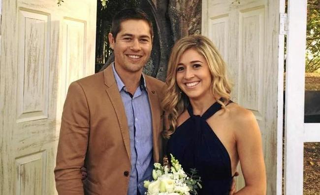 SAD LOSS: Holly Butcher, pictured with partner Luke Ashley-Cooper at their friend Terri Valdes’ wedding in May 2016, was inspirational during the latter stages of her battle with Ewing’s sarcoma before she died on Thursday morning.