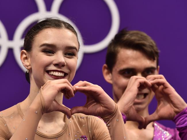 Czech Republic’s Anna Duskova and Czech Republic’s Martin Bidar react after competing in the pair skating short program of the figure skating event during the Pyeongchang 2018 Winter Olympic Games at the Gangneung Ice Arena in Gangneung on February 14, 2018. Picture: AFP