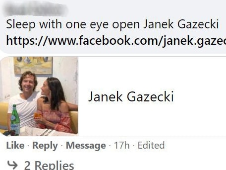 Screenshots of death threats received by Amalfi Beach Club Bondi project manager Janek Gazecki.