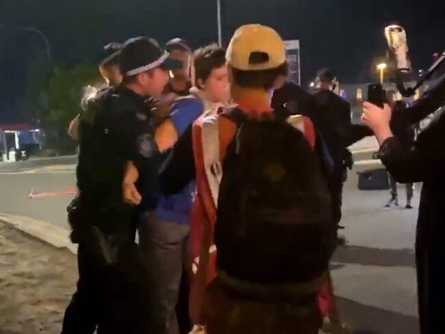 Pro-Palestine activists gathered at Port Botany on Sunday night to protest the docking of an Israeli container ship. Picture: Supplied