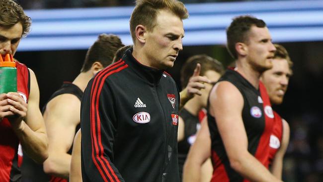 Brendon Goddard was injured early in Essendon’s loss to Geelong. Picture: Getty