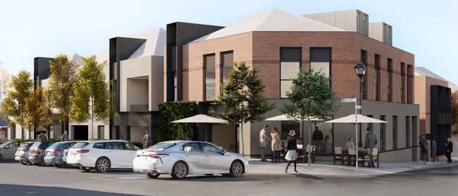 Artist's impression of plans to knock down Prince of Wales Hotel in Battery Point and build 13 apartments, 4 townhouses, landscaped courtyard, basement car park, bar and cafe, and retail space in its place. Picture: Supplied