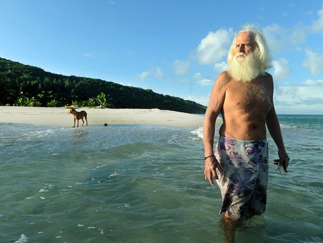 Island castaway David Glasheen lives on remote Restoration Island off the coast of north Queensland near Lockhart River. Picture: Brian Cassey