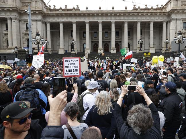 The protest against the Pandemic Bill on Saturday. Picture: Alex Coppel