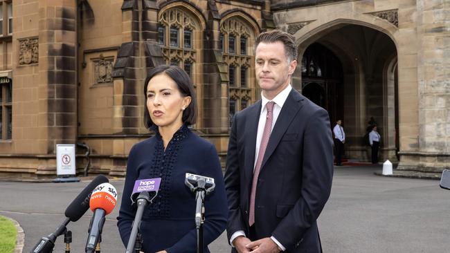 NSW Premier Chris Minns and Deputy Premier Prue Carr speak at Government House after they were sworn into government. Picture: NCA NewsWire / Dylan Coker