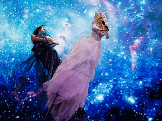 Kate Miller-Heidke performs her song Zero Gravity during the first semi-final. Picture: AFP