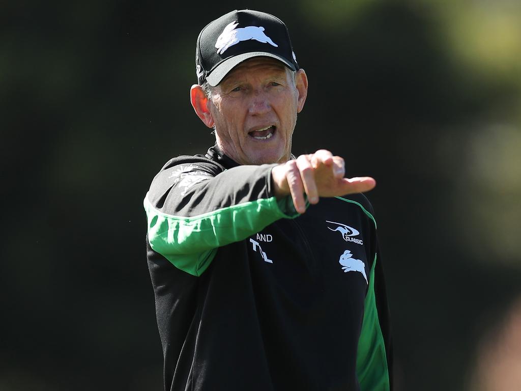 SYDNEY, AUSTRALIA – MARCH 15: Rabbitohs head coach Wayne Bennett looks on during a South Sydney Rabbitohs NRL training session at Redfern Oval on March 15, 2021 in Sydney, Australia. (Photo by Matt King/Getty Images)