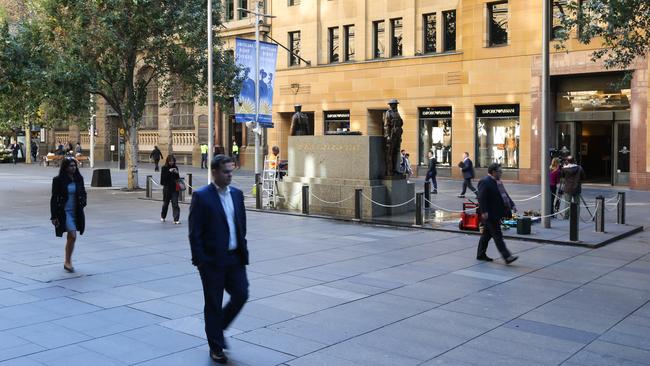 Workers in Sydney’s Martin Place last month. Sydney’s office occupancy climbed 3 percentage points to 68 per cent but still sat behind the smaller capitals. Picture: NCA NewsWire/Gaye Gerard