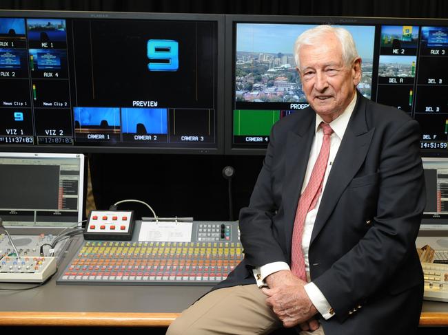 WIN Corporation acting chief executive John Hatcher (l) and owner Bruce Gordon at Channel Nine studio in Adelaide.