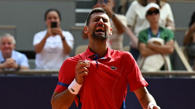 Novak Djokovic was overcome with emotion following the win. Picture: AFP